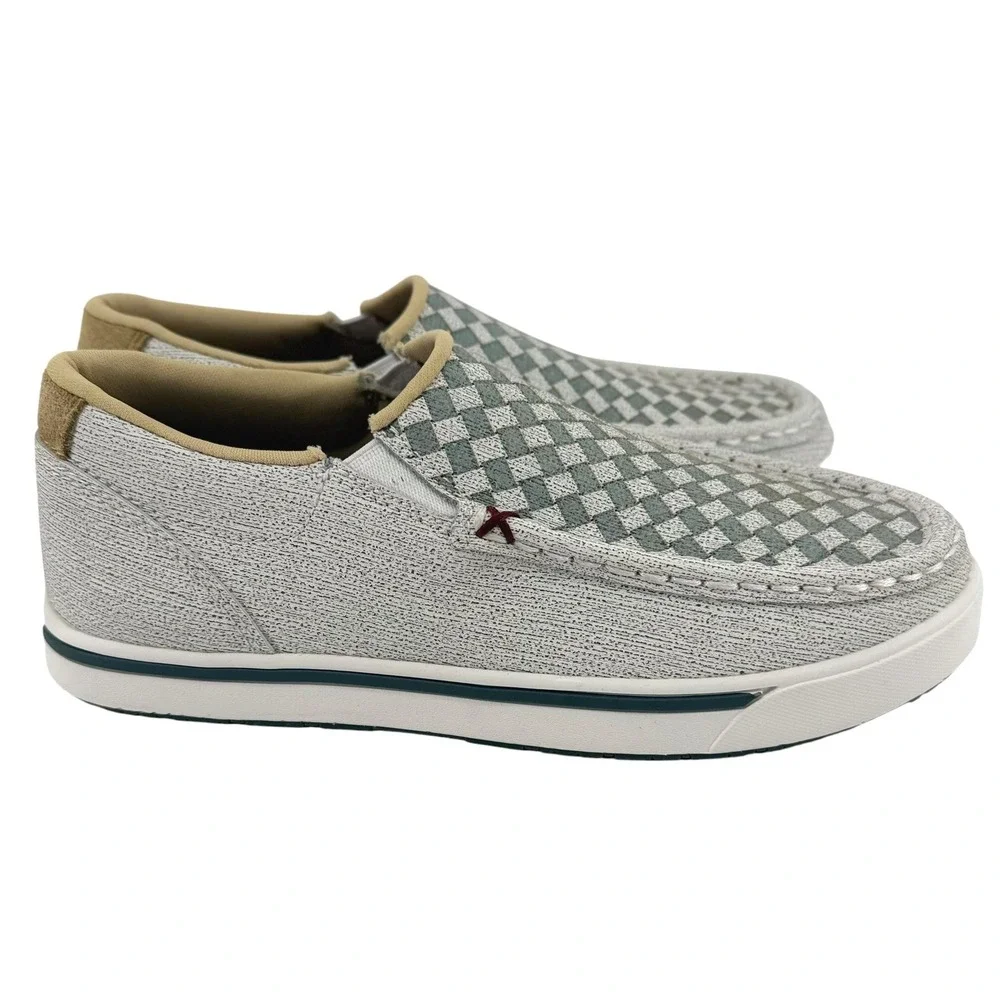 Twisted X Youth Sz 3 Kicks Gry Woven Checkerboard Leather Slip On Shoes YCA0022